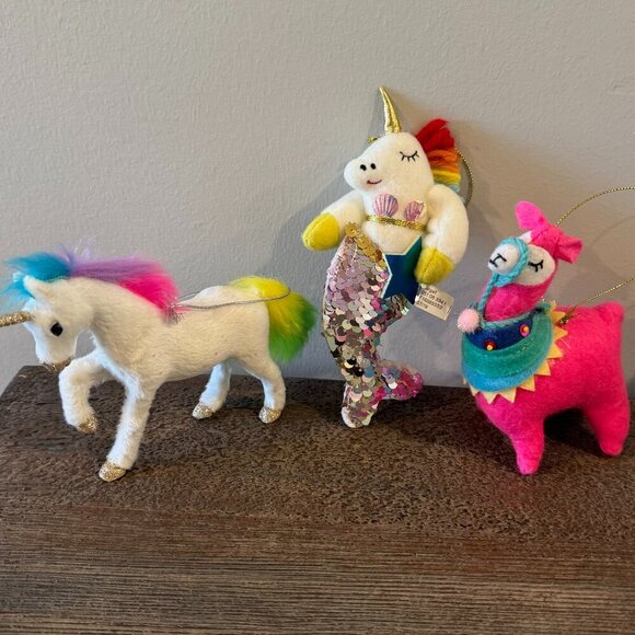 BUNDLE | 3 ornaments | Llama, Unicorn, Mermicorn - Picture 1 of 4